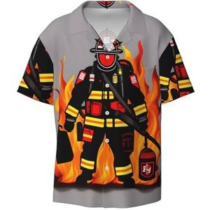 OdDdot Brandweerman Brandweerman Print Heren Jurk Shirts Atletische Slim Fit Korte Mouw Casual Business Button Down Shirt, Zwart, XXL