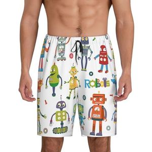 Mannen Leuke Cartoon Robots Print Lounge Shorts Pyjama Bottoms Nachtkleding Shorts Kerst Shorts Losse Sport Broek, Zwart, M