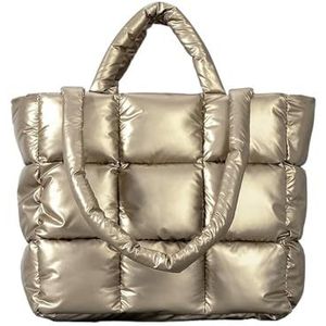 HKYBCF Geruite gewatteerde draagtas ontwerper zachte gezwollen dames handtassen luxe nylon dons katoenen schoudertassen warme winter vrouwelijke portemonnee (kleur: goud)