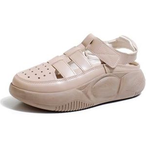 kumosaga Mode-sneakers van leer met hol platform for dames, orthopedische sandalen met gesloten neus, ademende, casual antislip-wandelschoenen met enkelbandje for de zomer (Color : Khaki, Size : EU3