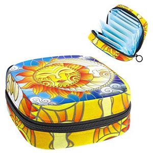 Periode Pouch Draagbare Tampon Opbergtas,Tampon Houder voor Portemonnee Vrouwelijke Product Organizer,Moon Sun Cloud Grappig, Meerkleurig, 4.7x6.6x6.6 in/12x17x17 cm