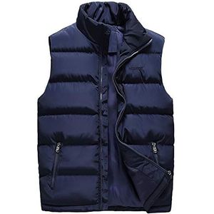 Heren mouwloos gilet met volledige rits warm jasje, middelbare leeftijd zakken jas vest, Blauw, XL