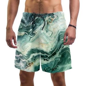 PAFEFO Nieuwigheid boardshorts voor heren, strandvakantie, feest, sneldrogende badpakken met groene marmeren textuurontwerpen, Groene marmeren textuur, L