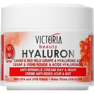 Victoria Beauty Hyaluron crème met retinol, anti-aging gezichtscrème met hyaluronzuur tegen rimpels, vochtinbrengende crème met kaviaar voor vrouwen en mannen, 50 ml