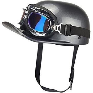 Motorfiets Halve Helm Met Bril, Mannen en Vrouwen Duitse Stijl Baseball Cap DOT Goedgekeurd Volwassen Skull Cap Helm Scooter ATV Retro Open-Face Street Cruiser Bromfiets Chopper Helm Decoration