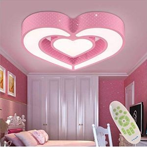 XinZe LED plafondlamp kinderkamer lamp dimbaar met afstandsbediening plafondlamp creatief warm romantisch designer kroonluchter hart acryl slaapkamer plafondlamp, roze, 45 cm