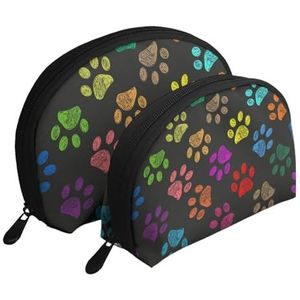Make-uptas, cosmetische reistas 2 stuks draagbare clutch zakje set zakje organizer kleurrijke hondenpoot regenboog schattig huisdier dier, zoals afgebeeld, Eén maat