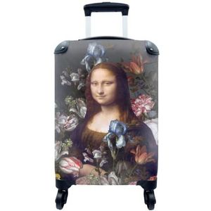 MuchoWow® Koffer - Mona Lisa - Leonardo da Vinci - Bloemen - Past binnen 55x40x20 cm en 55x35x25 cm - Handbagage - Trolley - Fotokoffer - Cabin Size - Print