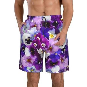 JIAWUJYNB Paarse strandshorts voor heren, met bloemenprint, zomershorts met sneldrogende technologie, licht en casual, Wit, XL