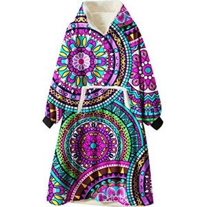 Ouduo Oversized hoodie sweatshirt deken, zachte pluche pluizige sherpa-hoodie Mandala-Bohemian draagbare gigantische hoodie trui met warme zak past volwassenen mannen vrouwen, Retro Paars, one size