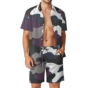 Paarse Korrelige Digitale Camo Hawaiiaanse Bijpassende Set 2-delige Outfits Button Down Shirts En Shorts Voor Strandvakantie