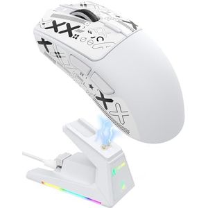 ATTACK SHARK X1 Gamingmuis met Magnetisch Oplaadstation, PixArt PAW3395PRO Gamingsensor, 40000DPI, 49g SUPERLIGHT Muis, BT/2.4G Draadloos/Bedraad, 100M Microswitches voor PC/Xbox/PS/Mac - Wit
