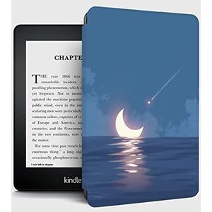 WunM Studio Kindle Voyage Case 2014 - Kindle Voyage Case voor Kindle Voyage (2014 Geplaatst, modelnummer NM460Gz) - 3D HD geschilderde hoes met auto-Sleep/Make, Ocean Moon Meteor Romantisch Blauw