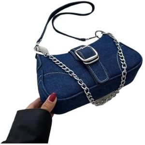MZPOZB Dames denim ketting schoudertas dames messenger bag casual onderarm tas vrouwen tas, Donkerblauw, 25x7x13cm