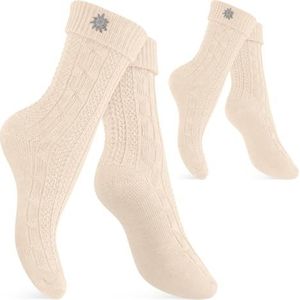 Celodoro Klederdrachtsokken voor dames en heren (2 paar) met Edelweiss-pin Oktoberfest kousen, Cr�me-wit., 35-38 EU