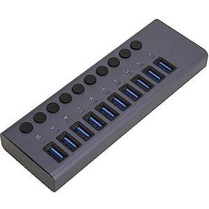 Multi-USB-poort Hub Hoge Beveiliging Aluminiumlegering 10-poorts Aangedreven USB 3.0-hub voor Laptop (EU-stekker)