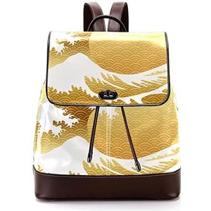 Gepersonaliseerde Casual Dagrugzak Tas voor Tiener Japanse Vintage Stijl Grote Gouden Golven Schooltassen Boekentassen, Meerkleurig, 27x12.3x32cm, Rugzak Rugzakken