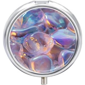 Pillendoos 3 Compartiment Kleine Pil Case voor Portemonnee & Pocket Gekleurde Gladde Stenen Ronde Pillendoos Leuke Vitaminen Visolie Supplementen Olie Opbergdoos Draagbare Pil Containe Travel Gift