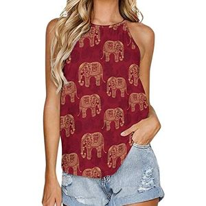 Olifant, Indiase boho-tanktop voor dames, zomer, mouwloos, t-shirts, halter, casual vest, blouse, print, T-shirt, S