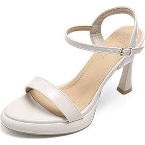 BKYWJTR6 Zomer dames stiletto enkelriem sandalen gesp sexy pumps puntige schoenen schoenen, beige, 36 EU