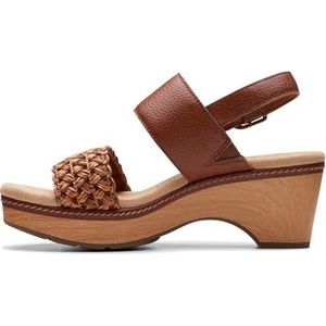 Clarks Seannah Step Wedge sandaal voor dames, bruin leer, 5 UK, Lichtbruin, 38 EU