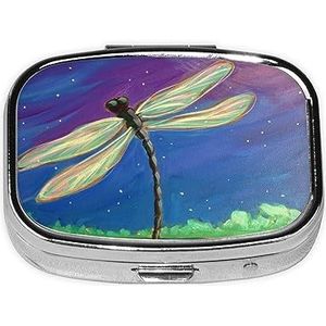 Mini vierkante pillendoos, medicijnorganisator, libelle, draagbare EHBO-doos, reispillendoos met 2 vakken, kleine pillendoos voor zak of portemonnee