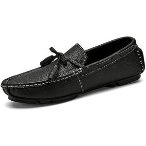 Loafers for heren Ronde neus Kwastje PU-leer Platte hak Antislip Lichtgewicht Wandelen Casual instappers (Color : Black, Size : 44 EU)