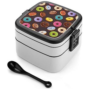 Chocolade Donut Bento Lunch Box Dubbellaags All-in-One Stapelbare Lunch Container Inclusief Lepel met Handvat
