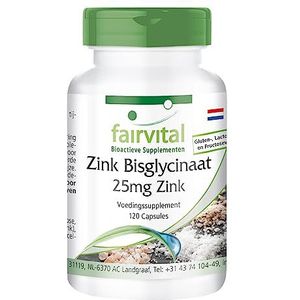 Fairvital | Zink hoog gedoseerd - 25mg Zink uit Zink Bisginaat - VEGAN - 120 Capsules