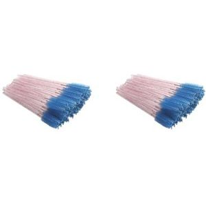 2 set van Pack van 50 Wimpers Borstel Multi-color Valentijnsdag Zoete Haren Wenkbrauw Pincet Removal Tool Brow Borstels Helder Roze/Blauw