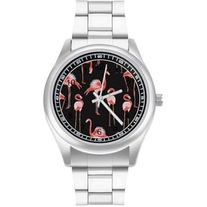 Roze Flamingo Heren Roestvrij Stalen Horloges Quartz Horloge Gemakkelijk te Lezen Custom Gift voor Papa Vriend