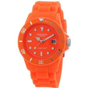 Madison Unisex datum klassiek kwarts horloge met rubberen armband U4503-51, oranje/oranje., band