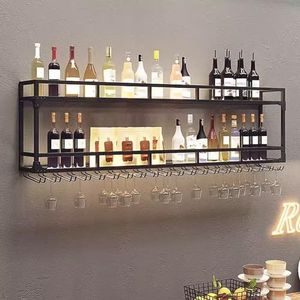 Wandgemonteerde drankplank, wandmontage led wijnrek wijnglazen rek, voor drankflessen en wijnglazen - ondersteboven hangende beker - Home Kitchen Decor