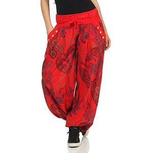 malito dames Pofbroek met opdruk | comfortabele vrijetijdsbroek | lichte stoffen broek incl. riem | Harembroek - nonchalant 3485 (rood)