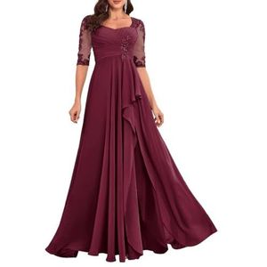Dames chiffon moeder van de bruid jurk voor bruiloft met split galajurken cocktailjurk plus size, Woestijnroos, 32