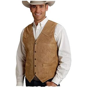 Tuikayoo Leren vest voor heren, suède, western cowboyvest, regular fit, bruin, S