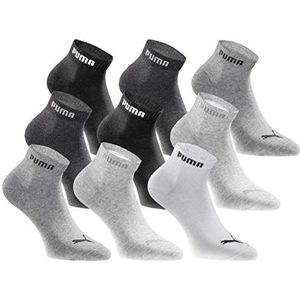 PUMA Quartersokken 18 paar Pack Statement Edition - dames en heren, zwart-wit-grijs., 39-42 EU