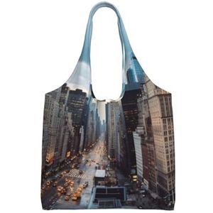 RLDOBOFE New York Fashion City Print Canvas Tote Bag voor Vrouwen Esthetische Boodschappentassen Schoudertas Herbruikbare Boodschappentassen, Zwart, One Size