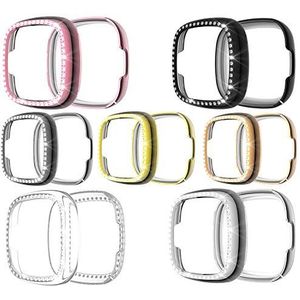 Yikamosi Watch Case Compatible for Fitbit Versa 3/Sense,Shiny One Rows Jewelry Protective Cover Bumper Frame Compatible with Fitbit Versa 3/Sense SmartWatch,7PC