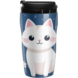 Leuke Kat Japanse Koffie Mok met Deksel Dubbele Muur Water Fles Reizen Tumbler Thee Cup voor Hot/Ice Dranken 250ml