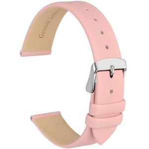 Jeniko Echt Lederen Horlogeband 8mm 10mm 12mm 14mm 16mm 18mm 20mm Armband For Dames Roestvrijstalen Gesp Vervangende Band (Color : Light Pink-Silver, Size : 22mm)