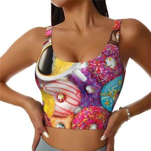 Koffie en Donuts Print Comfortabel Vrouwen Sport Vest Yoga Workout Vest voor Vrouwen Lichtgewicht Zomer, Zwart, S