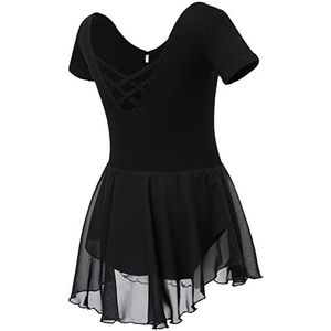 Soudittur Balletjurk voor meisjes, tutu, klassiek, dans, turnpakje van katoen, ballet, danskostuum met chiffon rok, Zwart, 110 cm
