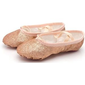 Balletschoenen voor yoga en fitnessstudio, platte schoenen met glitter, roze, blauw, rood, balletschoenen voor meisjes en jongens, balletschoenen voor dames, goudkleurig, 39 EU