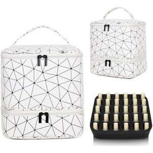 Witte grote make-uptas, BYLife nagellak organizer, houdt 30 flessen dubbellaagse reisopbergzakken waterdichte PU cosmetische tas met verstelbare verdelers voor opslag van manicure-gereedschap