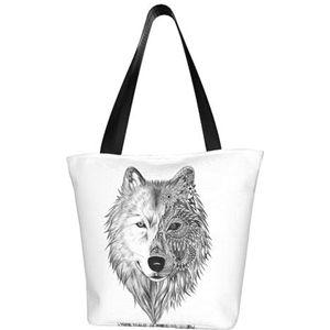 BeNtli Schoudertas, canvas draagtas grote tas vrouwen casual handtas herbruikbare boodschappentassen, grijze wolf, zoals afgebeeld, Eén maat