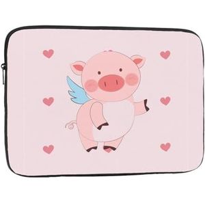 Cartoon vliegende varken laptoptas, duurzame schokbestendige hoes, draagbare draagbare laptoptas voor 17 inch laptop.
