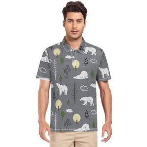 LI ZHI XIN Heren poloshirt met korte mouwen werk T-shirt zomer top klassieke kraag sweatshirt met 2 knopen voor golf tennis outdoor sport dier ijsbeer boom patroon, Meerkleurig, S
