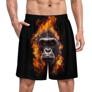 Fire Monkey Face grappige pyjama shorts voor mannen pyjamabroek heren nachtkleding met zakken zacht