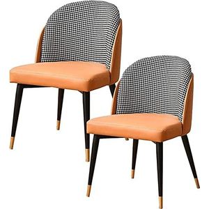 GEIRONV Eetkamerstoel Set van 2, Modern PU-leer met gewatteerde zitting Gestoffeerde loungestoelen met metalen poten Aanrechtstoel Eetstoelen (Color : Orange, Size : 91 * 43 * 45cm)